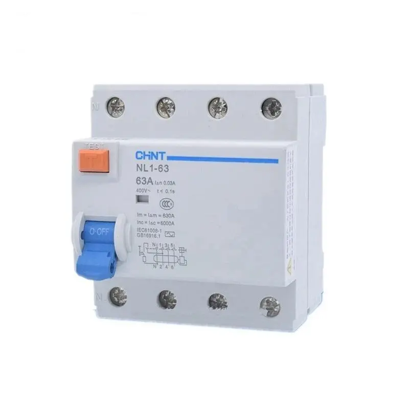 Chint Nl1-63 1P+N 2P 3P+N 4P 63A 40A 25A 30Ma Rccb 50Hz/ Electromagnetic Leakage Residual Current Protection Ce 1