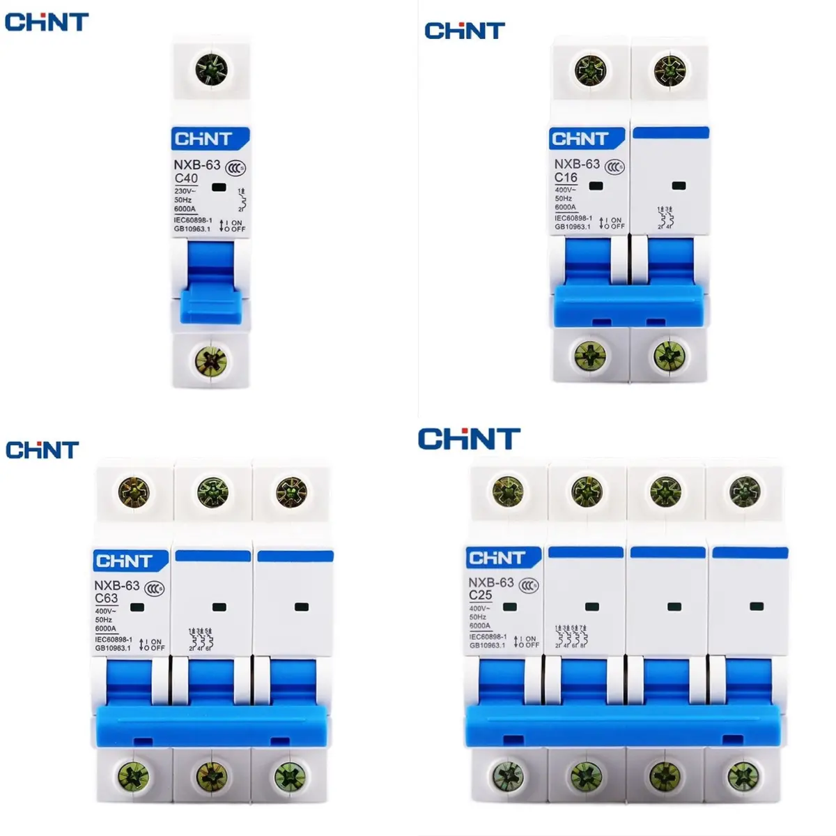 Chint Nxb-63 C-Curve 1P 2P 3P 4P Ac 230/400V Circuit Breaker 1