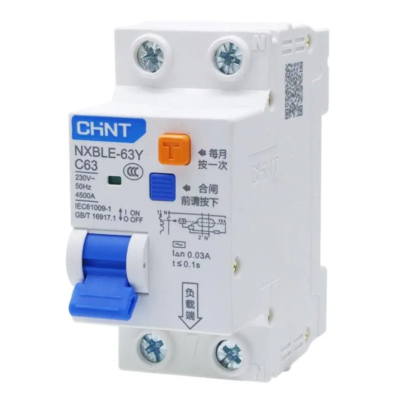 Chnt Dpn 1P+N 30Ma Rcbo Nxble-63Y Residual Current Operated Circuit Breaker Over Current Leakage Protection 6 10 16 20 25 40 63A 1