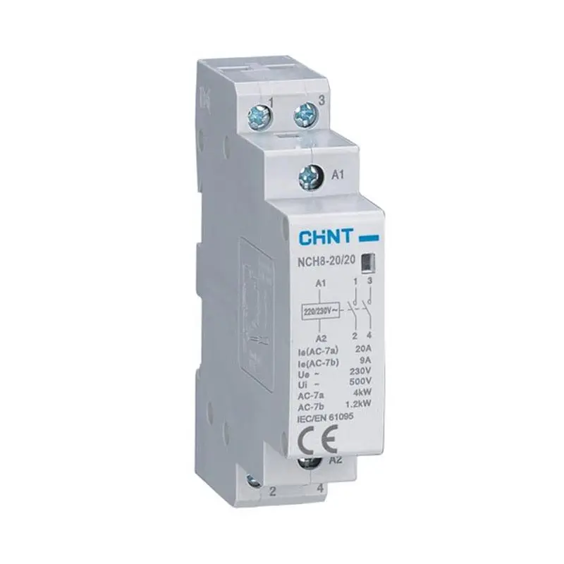 Chnt Slim Din Rail Mounted Modular Household Ac Contactor 220Vac 20A Nch8-20/20 2No, Nch8-20/11 1No+1Nc, Nch8-20/02 2Nc 1