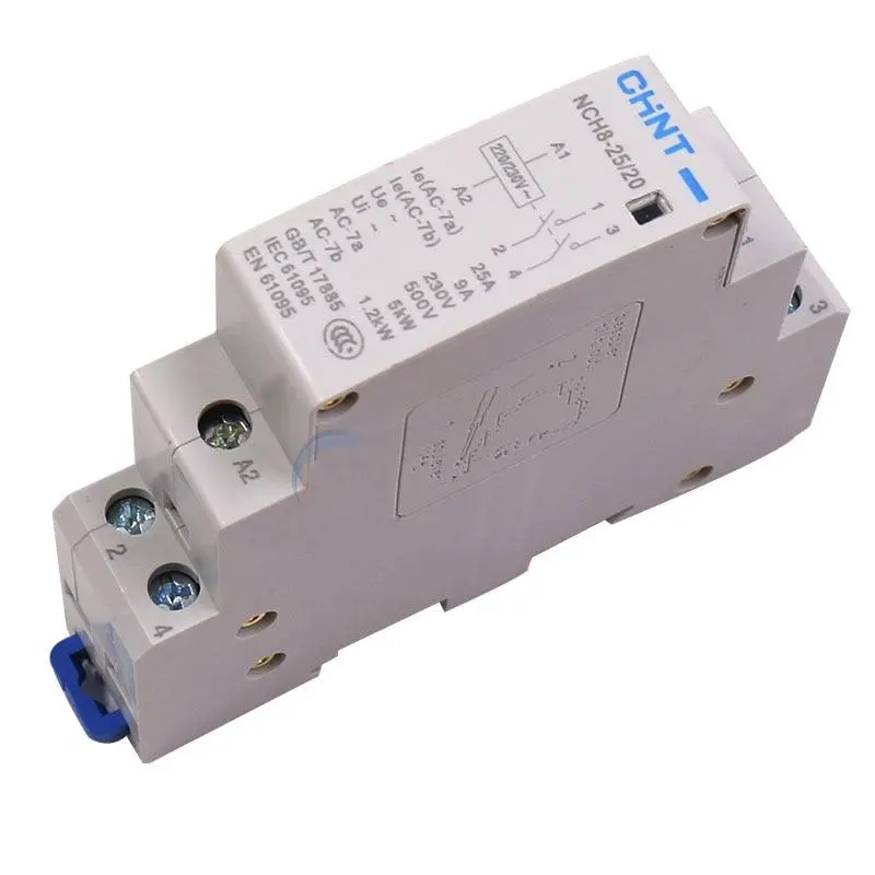 Chnt Slim Din Rail Mounted Modular Household Ac Contactor 220Vac 25A Nch8-25/20 2No, Nch8-25/11 1No+1Nc, Nch8-25/02 2Nc 1
