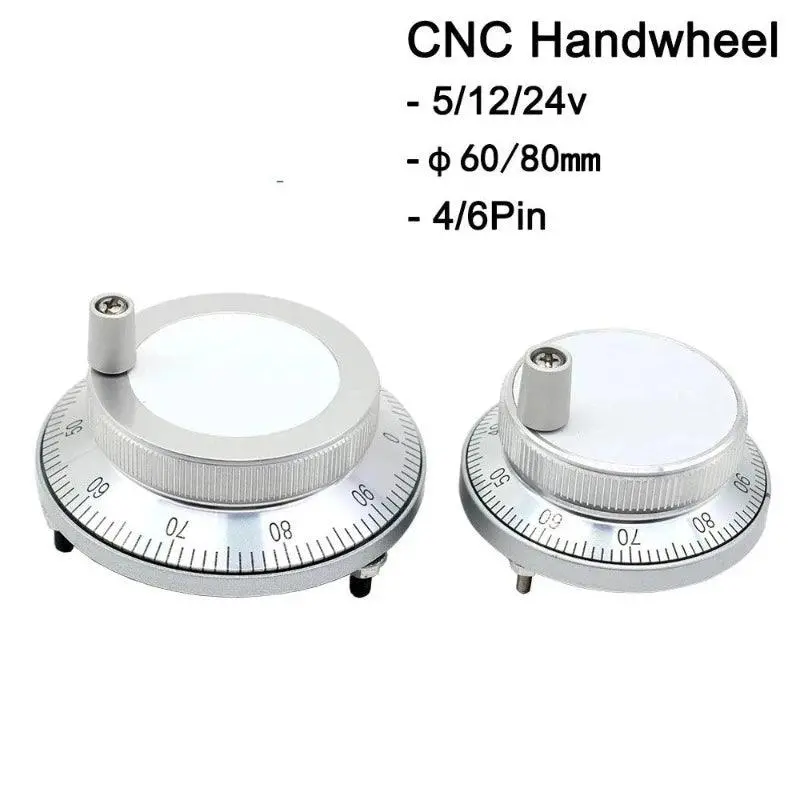 Cnc Pulser Handwheel 5V 12V 24V 6Pin Pulse 100 25 Manual Pulse Generator Hand Wheel Plc Cnc Machine 60Mm 80Mm Rotary Encoder 1