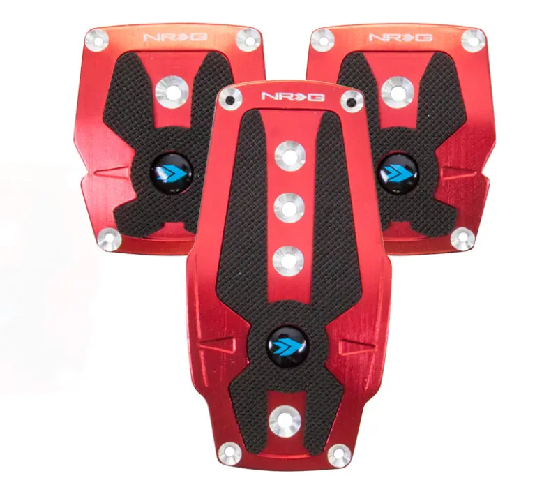 Nrg Brushed Aluminum Sport Pedal M/T - Red W/Black Rubber Inserts 1