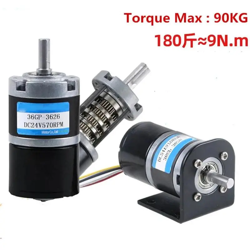 Dc 12V 24V Brushless Planetary Gear Motor High Torque 90Kg Speed 8Rpm To 1154Rpm Pwm Bldc Metal Gearbox Moter 36Gp-3626 Electric 3