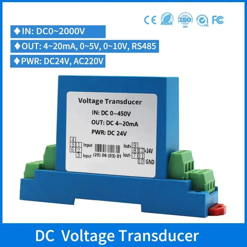 Dc24v Powered 75Mv 1000V 1500V Dc Voltage Transducer Hall Voltage Sensor Rs485 1