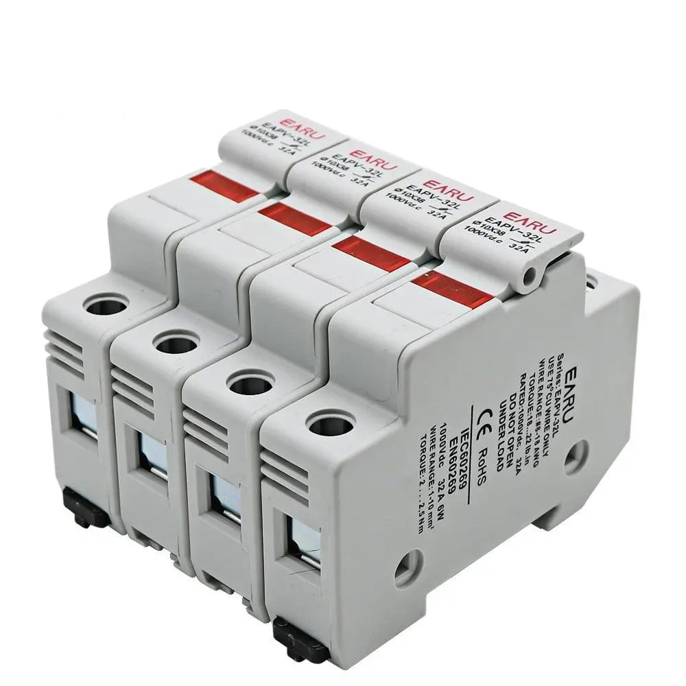 Din Rail Solar Pv Dc Fuse Holders With Indicator Light Suitable For 10*38Mm Dc Pv Fuse Link For Solar Photovoltaic System Pro 6