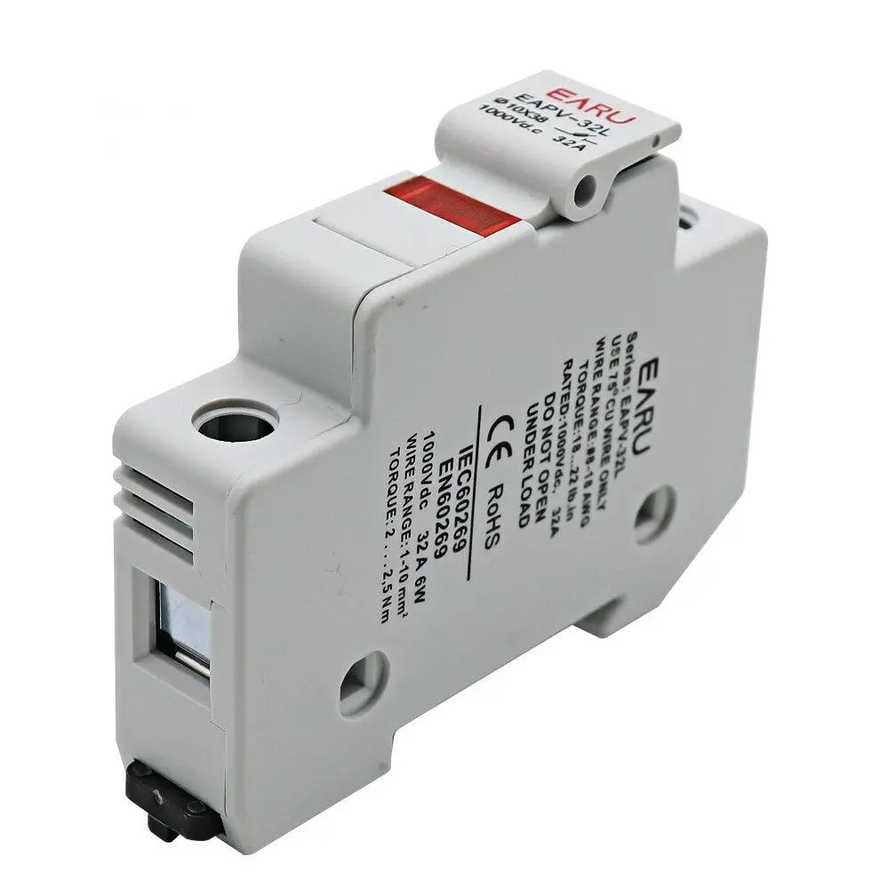 Din Rail Solar Pv Dc Fuse Holders With Indicator Light Suitable For 10*38Mm Dc Pv Fuse Link For Solar Photovoltaic System Pro 7