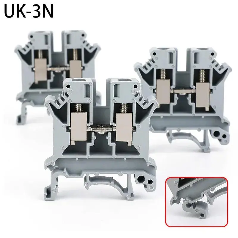 Din Rail Terminal Block Universal Conductor Uk-3N Screw Connection Electrical Wiring Terminal Strip Block Connector Uk3n 10Pcs 1