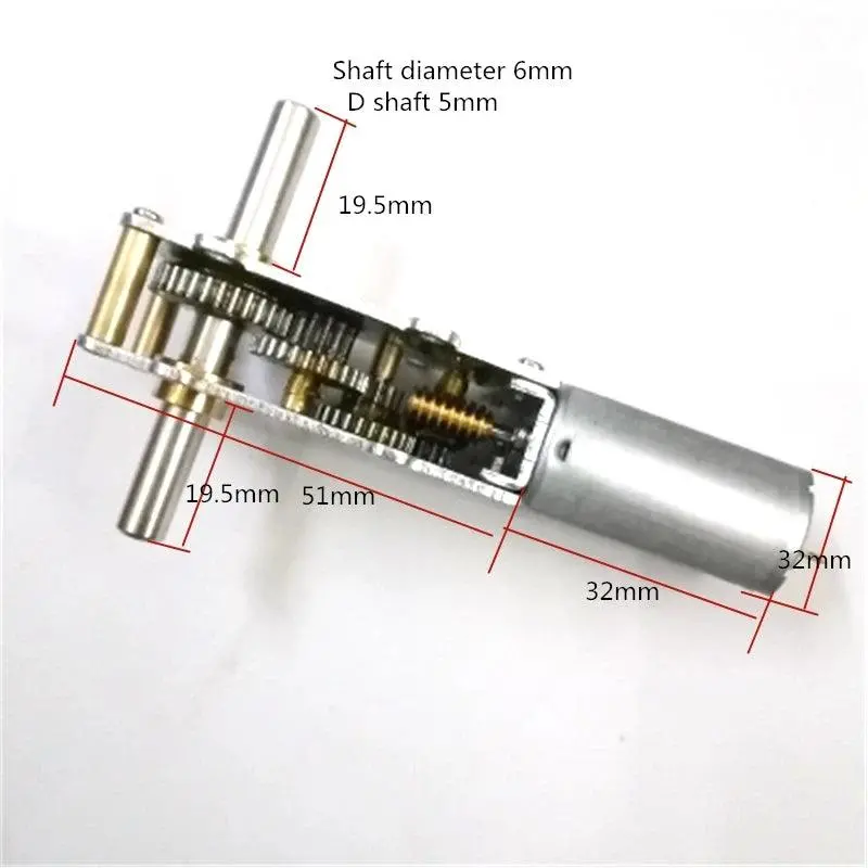 Double Shaft Length 19.5Mm Dc Gear Motor 1.5V 3V 6V 12V 24V Speed Reduce 3.5Rpm To 120Rpm Metal Gearbox Moter Diy Wgf180-55 1