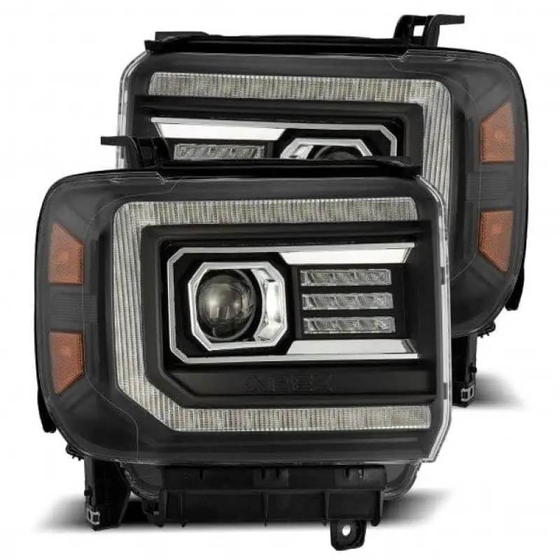 Alpharex 14-18 Gmc Sierra Luxx Led Proj Headlights Plank Style Black W/Activ Light/Seq Signal/Drl 1
