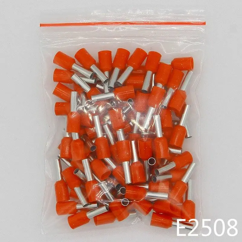 E2508 Tube Insulating Terminals 2.5Mm2 100Pcs/Pack Insulated Cable Wire Connector Insulating Crimp Terminal Connector E- 1