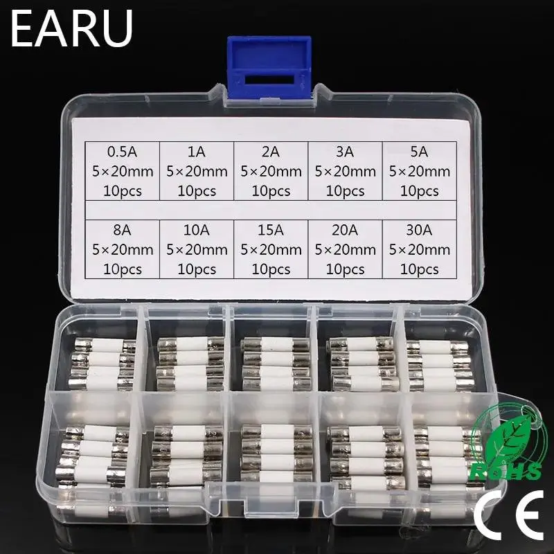 100Pcs Ceramic Fuse 5Mm X 20Mm/ 0.5A Up To 30A 1