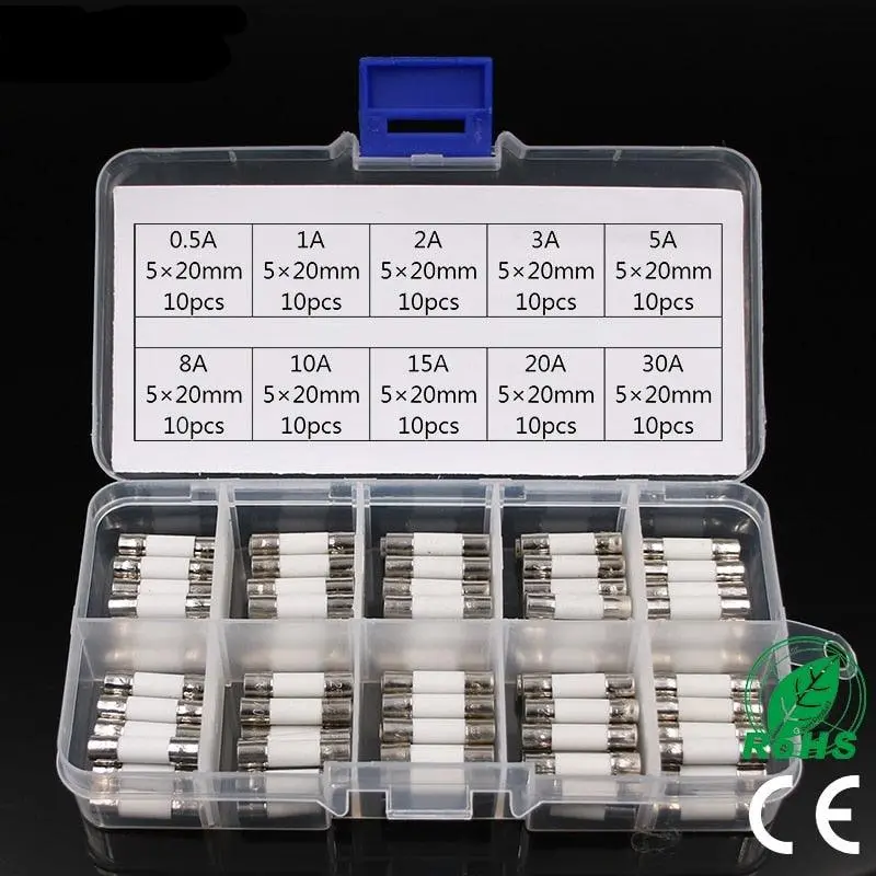 100Pcs Ceramic Fuse 5Mm X 20Mm Slow Blow T 0.5A-30A 250V Automotive Fuses 2