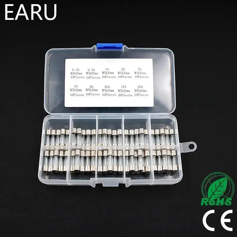 100Pcs Set 5X20mm Quick Blow Glass Tube Fuse With Box 1