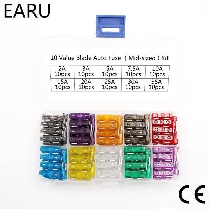 100Pcs/Lot Standard Motorcycle Auto Car Fuse  2A Up To 35A With Box 1