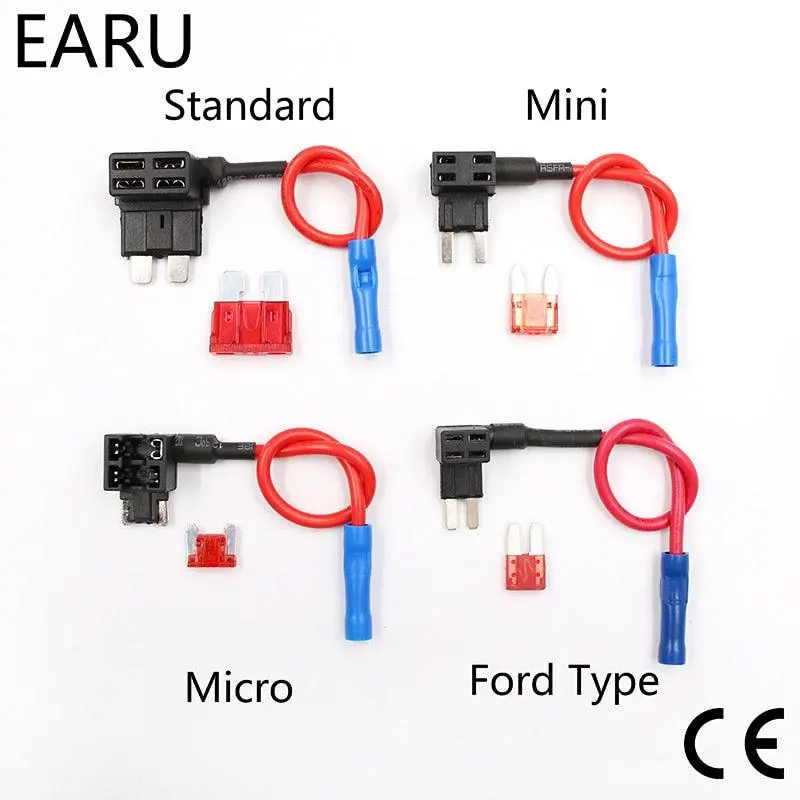 12V Fuse Holder Add-A-Circuit Tap Adapter Micro Mini Standard Ford Atm Apm Blade Auto Fuse With 10A Blade Car Fuse With Holder 1