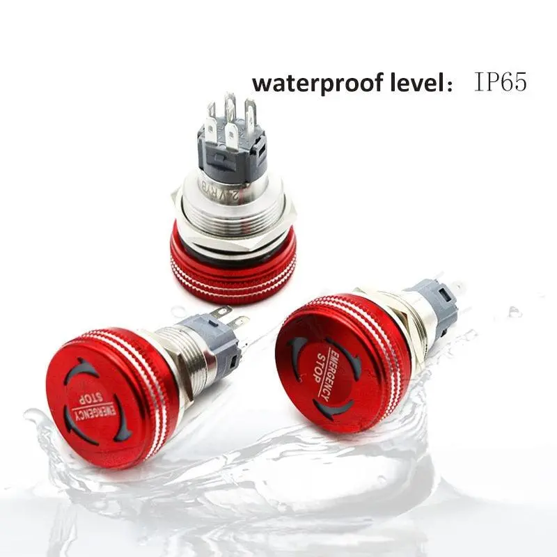 Earu- 16/19/22Mm Mushroom Metal Emergency Stop Push Button Switch With Led 8