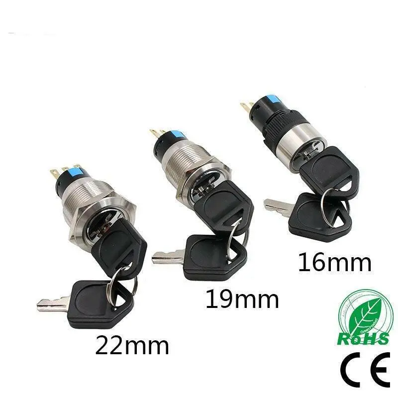 Earu-16Mm 19Mm 22Mm Waterproof Stainless Steel Lock Key Knob Rotary Switch 1