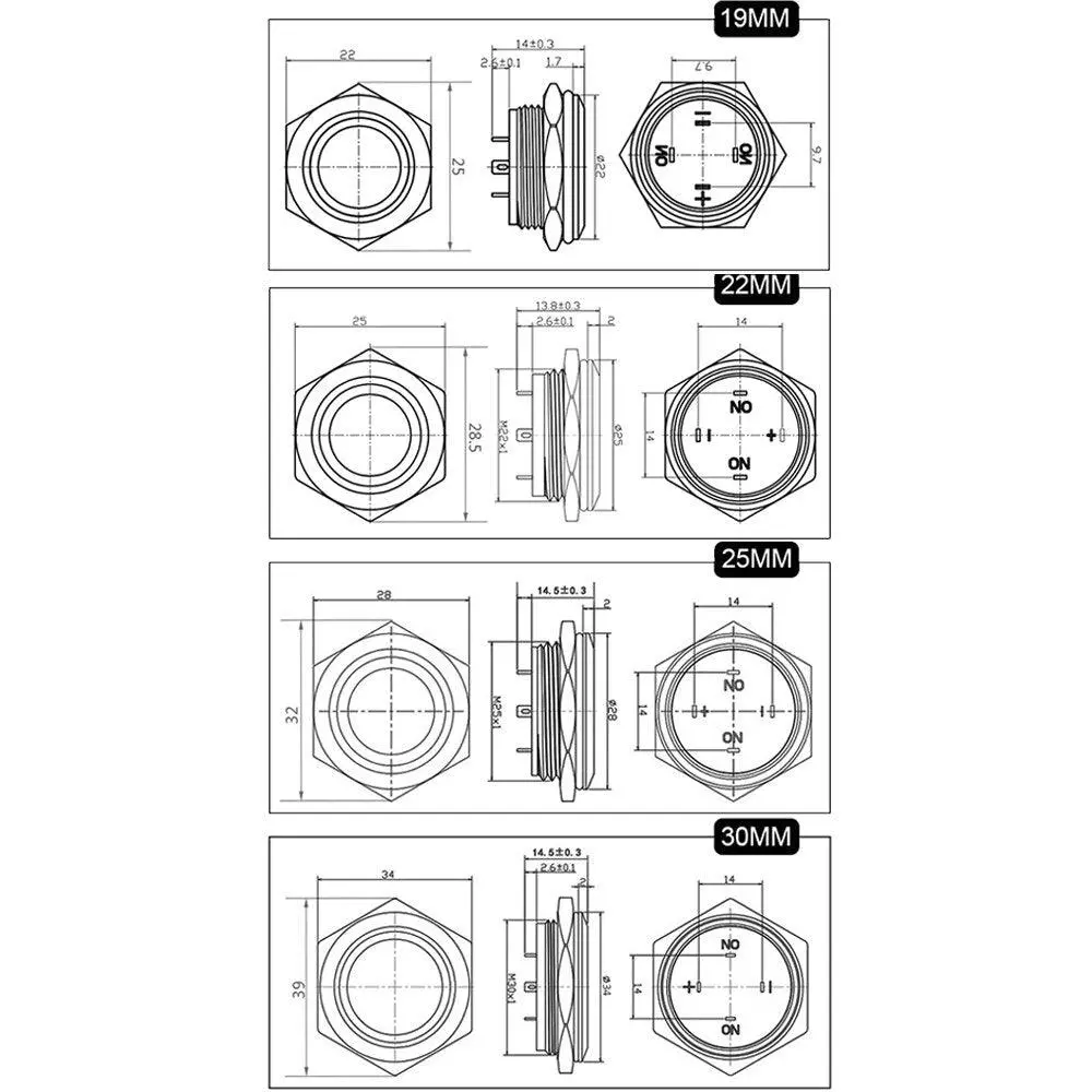 Earu-19-30Mm Four-Color Rgbw Led Light Micro Switch/ Short Stroke Instantaneous Self-Reset 4