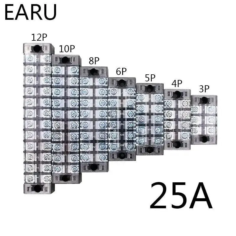 1Pc 25A 600V Dual Row Barrier Screw Tb Series Terminal Block|  3 4 5 6 8 10 12 Positions 1