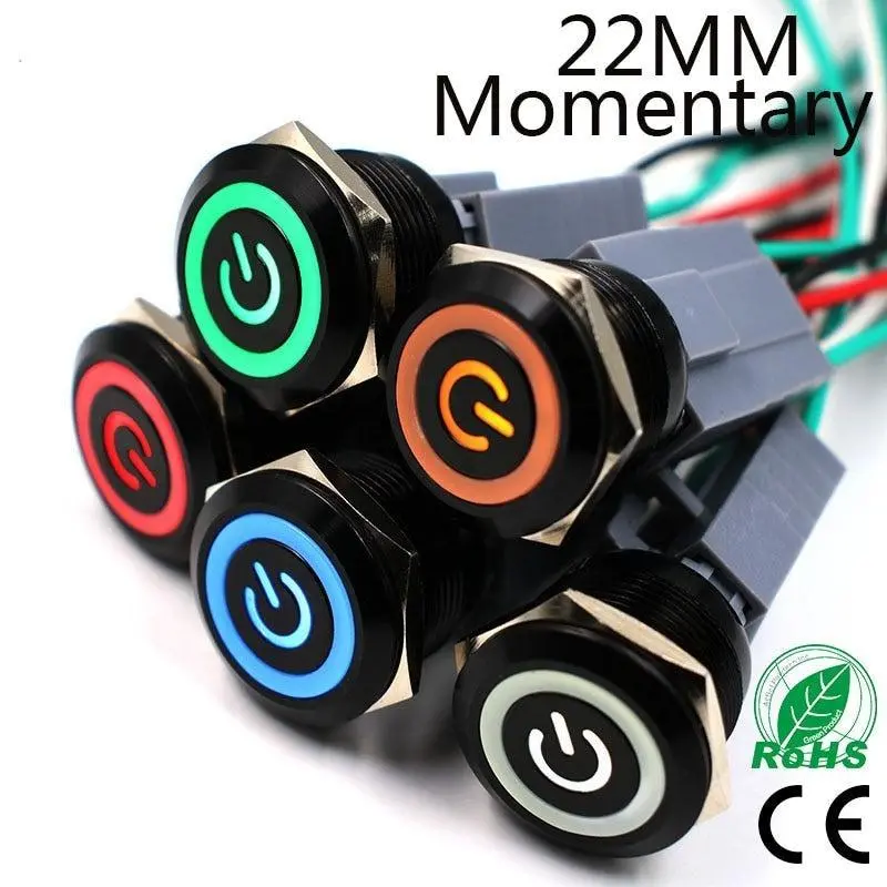 Earu-22Mm Alumina Black Body Metal Push Button Switch Waterproof Momentary Reset 1