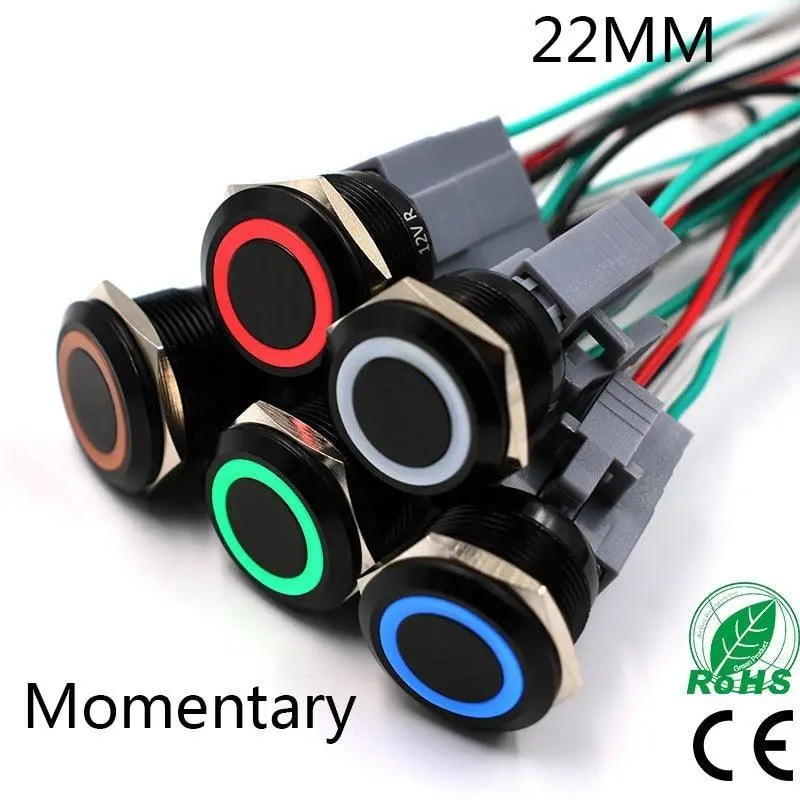 Earu-22Mm Alumina Black Body Press Metal Push Button Switch Momentary Reset 1