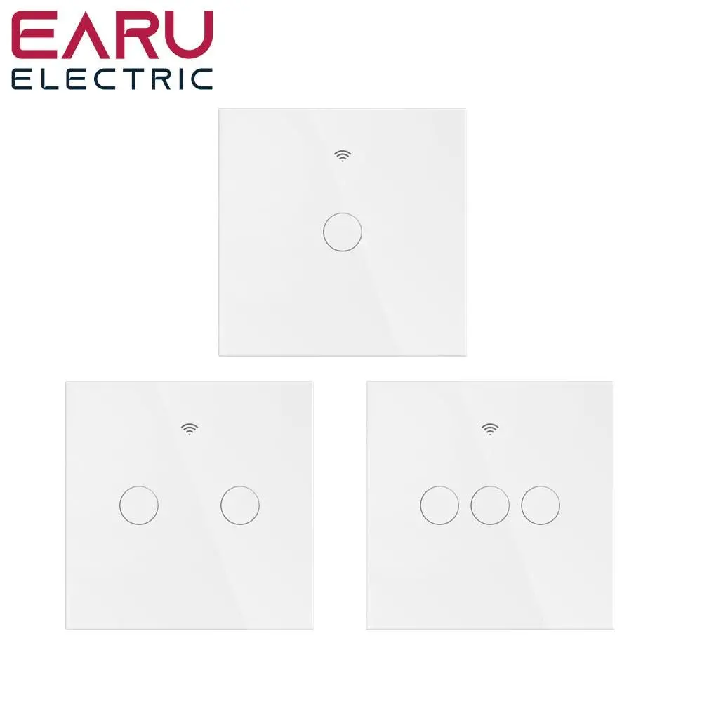 Eu Tuya Wifi Smart Light Switch With Glass Panel, Touch Sensor Smart Wall Switch With No Neutral Wire, Google Home 4