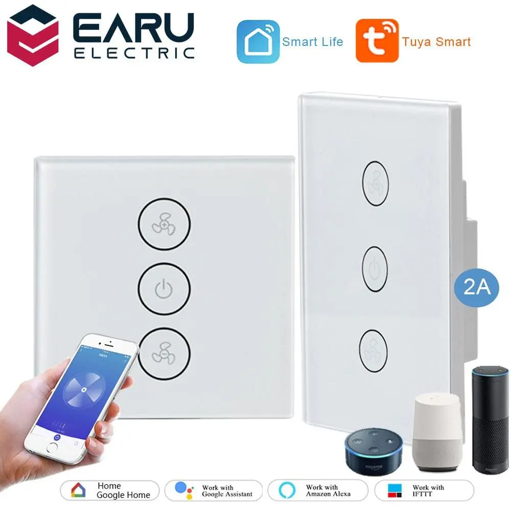 Eu Us Wifi Smart Fan Motor Speed Controller Glass Panel Wall Touch Switch Timer Remote Control Smart Life Tuya Alexa Google Home 1