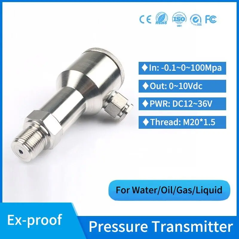 Explosion Proof Stainless Steel 10Bar 16Bar Pressure Sensor 0-10V Oil Diesel Fuel Water Pipe Pressure Transmitter 1