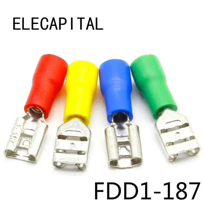 Fdd1-187 Female Insulated Electrical Crimp Terminal For 22-16 Awg Connectors Cable Wire Connector 100Pcs/Pack Fdd1.25-187 Fdd 1