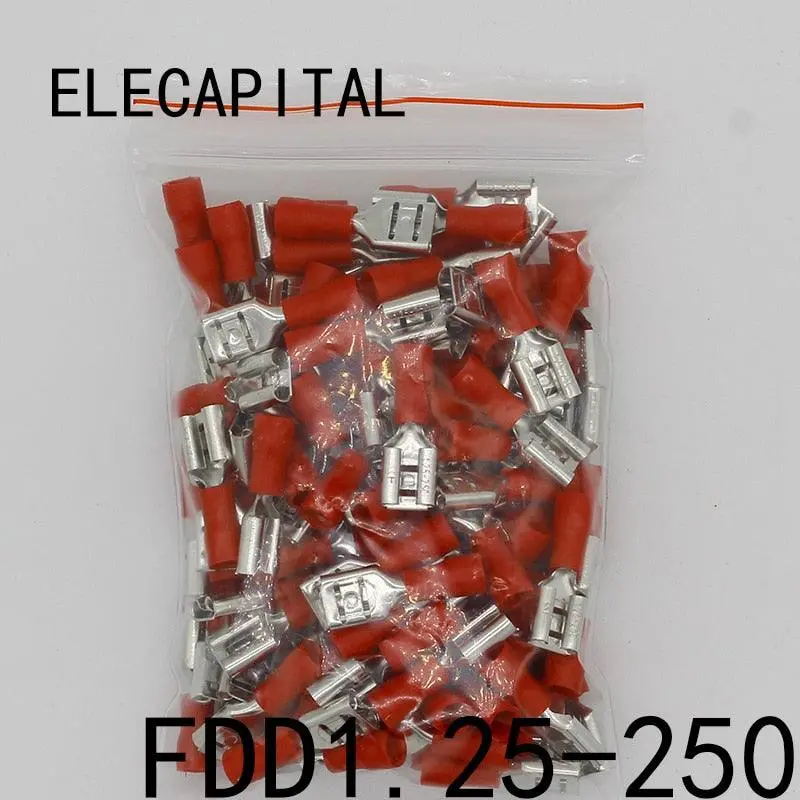 Fdd1.25-250 Insulating Female Insulated Electrical Crimp Terminal Connectors Cable Wire Connector 100Pcs/Pack Fdd1-250 Fdd 1