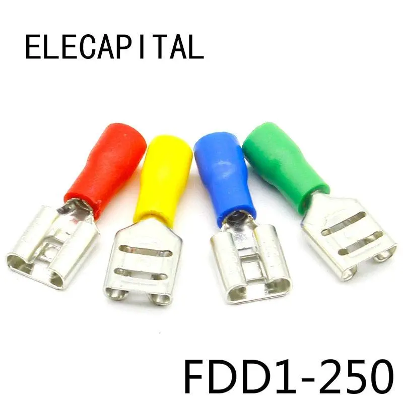 Fdd1-250 Female Insulated Electrical Crimp Terminal For 22-16 Awg Connectors Cable Wire Connector 100Pcs/Pack Fdd1.25-250 Fdd 1