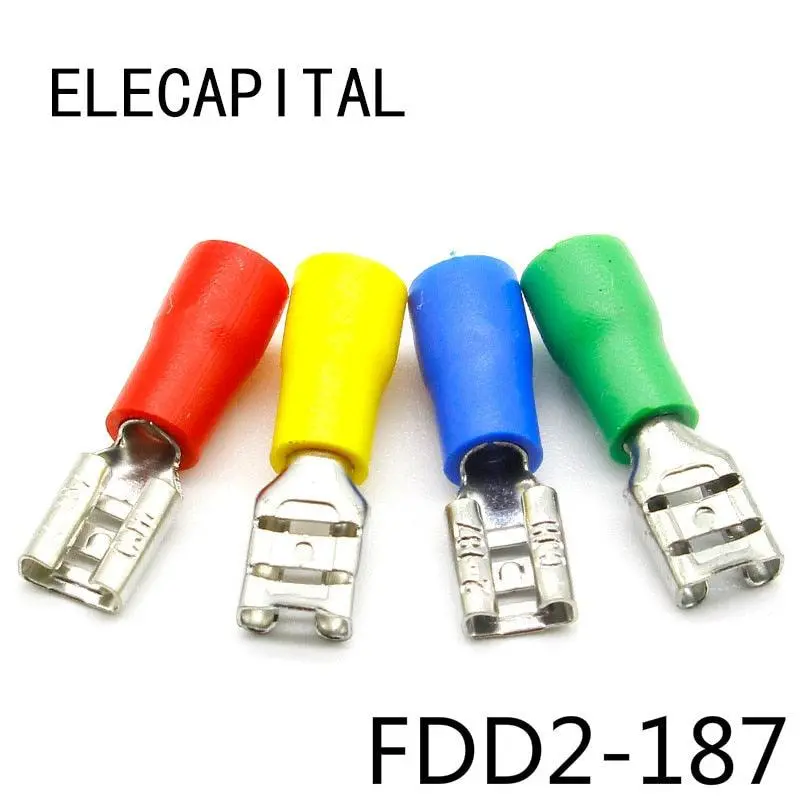 Fdd2-187 Female Insulated Electrical Crimp Terminal For 16-14 Awg Connectors Cable Wire Connector 100Pcs/Pack Fdd2-187 Fdd 1