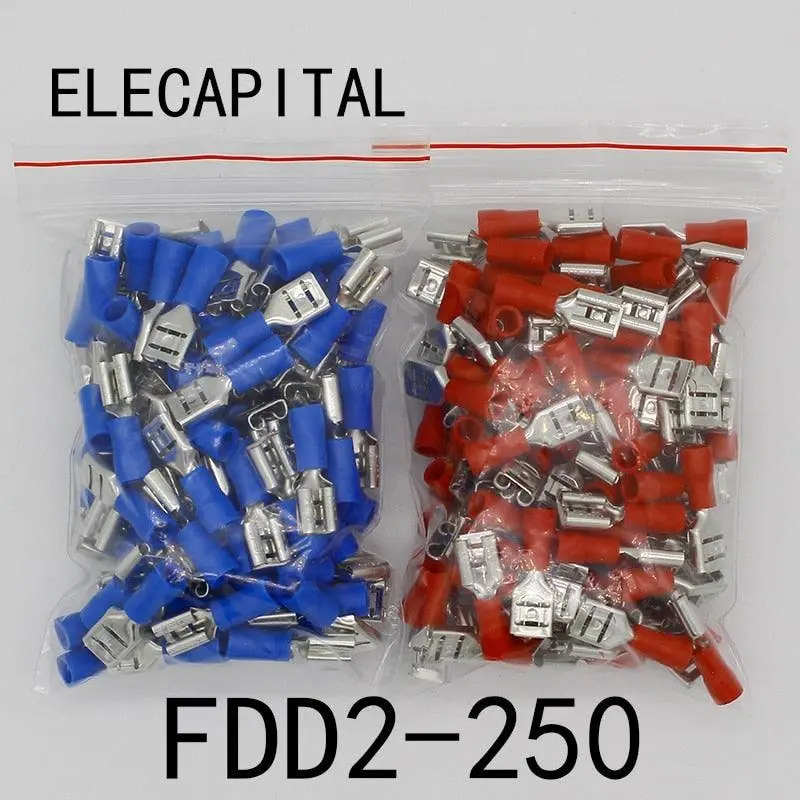 Fdd2-250 Female Insulated Electrical Crimp Terminal For 1.5-2.5Mm2 Connectors Cable Wire Connector 100Pcs/Pack Fdd2.5-250 Fdd 1