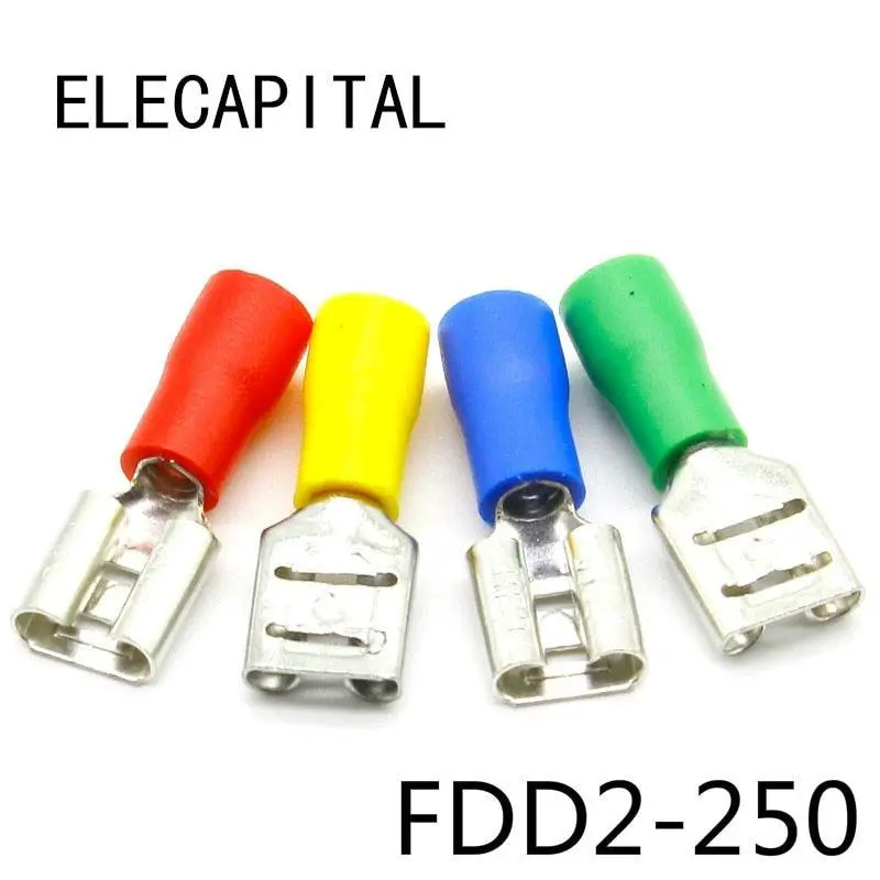 Fdd2-250 Female Insulated Electrical Crimp Terminal For 16-14 Awg Connectors Cable Wire Connector 100Pcs/Pack Fdd2-250 Fdd 1
