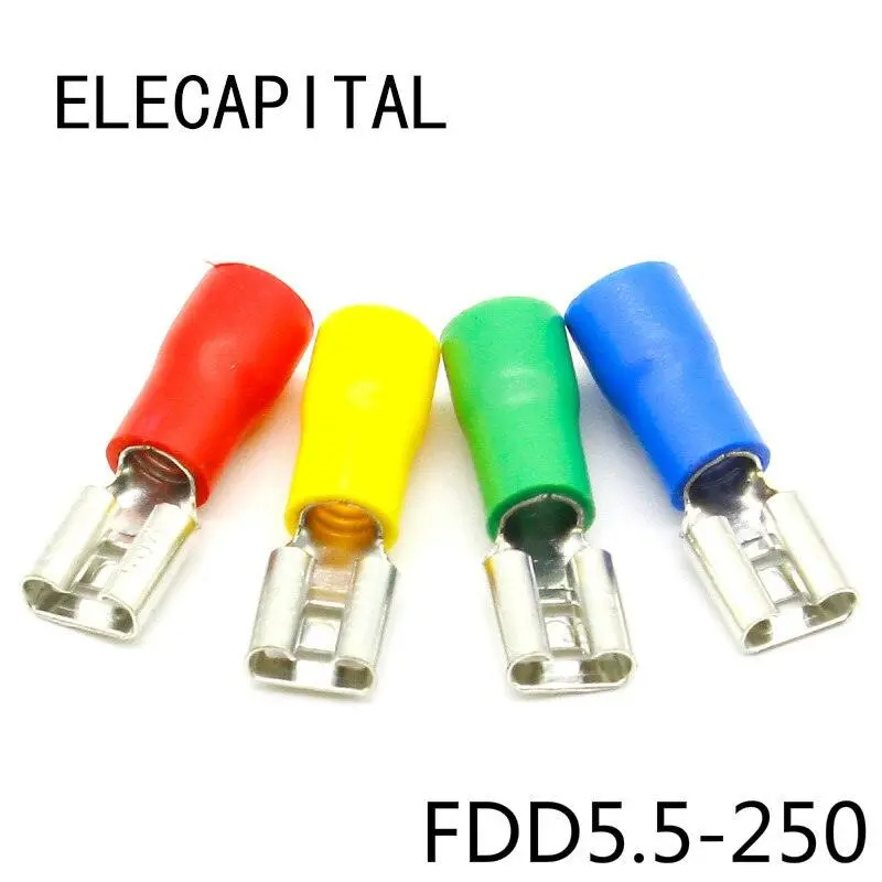 Fdd5.5-250 Female Insulated Electrical Crimp Terminal For 12-10 Awg Connectors Cable Wire Connector 100Pcs/Pack Fdd5.5-250 Fdd 1