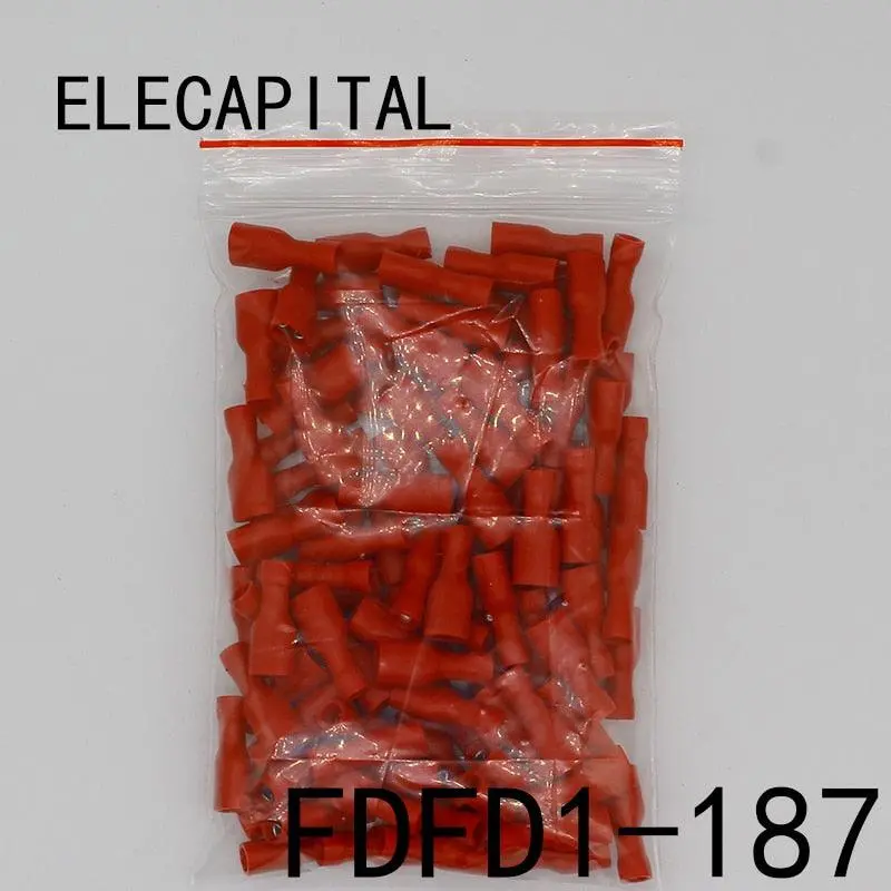 Fdfd1.25-187 Fdfd2-187 Insulating Female Insulated Electrical Crimp Terminal Connectors 100Pcs/Pack Cable Wire Connector Fdfd 1