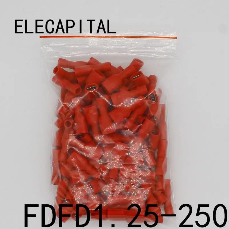 Fdfd1-250 Fdfd1.25-250 Insulating Female Insulated Electrical Crimp Terminal Connectors Cable Wire Connector 100Pcs/Pack Fdfd 1