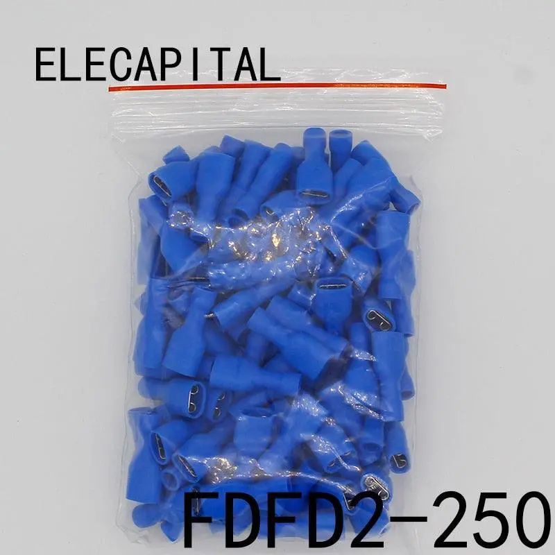 Fdfd2-250 Fdfd2.5-250 Female Insulated Electrical Crimp Terminal For 1.5-2.5Mm2 Connectors Cable Wire Connector 100Pcs/Pack Fdfd 1