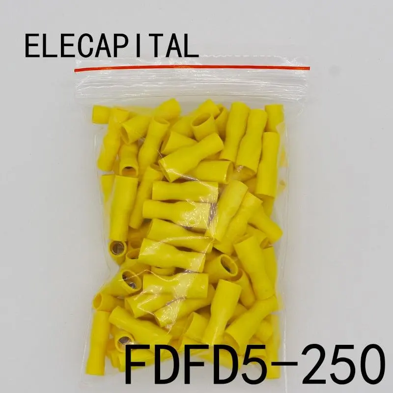 Fdfd5-250 Fdfd5.5-250 Female Insulated Electrical Crimp Terminal Connectors Cable Wire Connector 100Pcs/Pack Awg 12-10 Fdfd 1