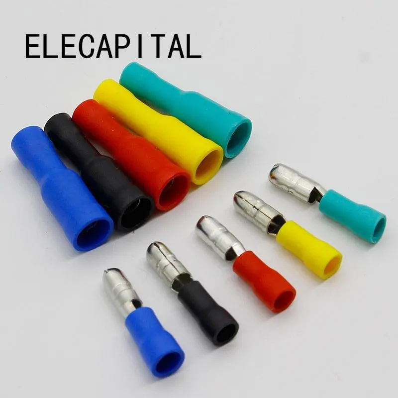 Female And Male Insulated Electric Connector Crimp Bullet Terminal For 22~16 Awg Audio Wiring 1