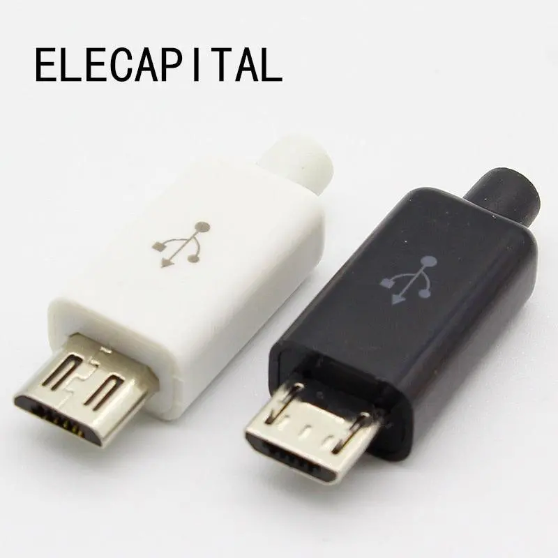Free Shipping 10Pcs Micro Usb 5Pin Welding Type Male Plug Connectors Charger 5P Usb Tail Charging Socket 4 In 1 White Black 1