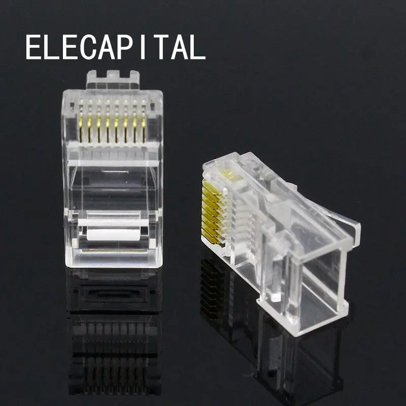Free Shipping Brand New 100Pcs Crystal Head Rj45 Cat5 Cat5e Modular Plug Gold Plated Network Connector 1