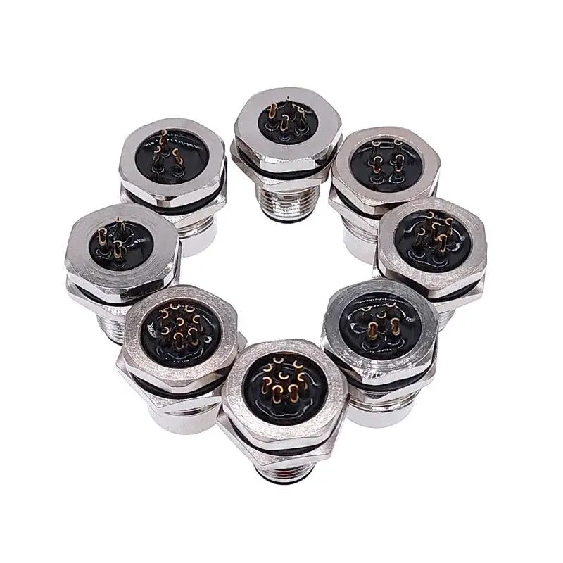 Front Nut Flange Socket 3/4/5/8Pin M1216 Screw Threaded Male Female Sensor Connector 1