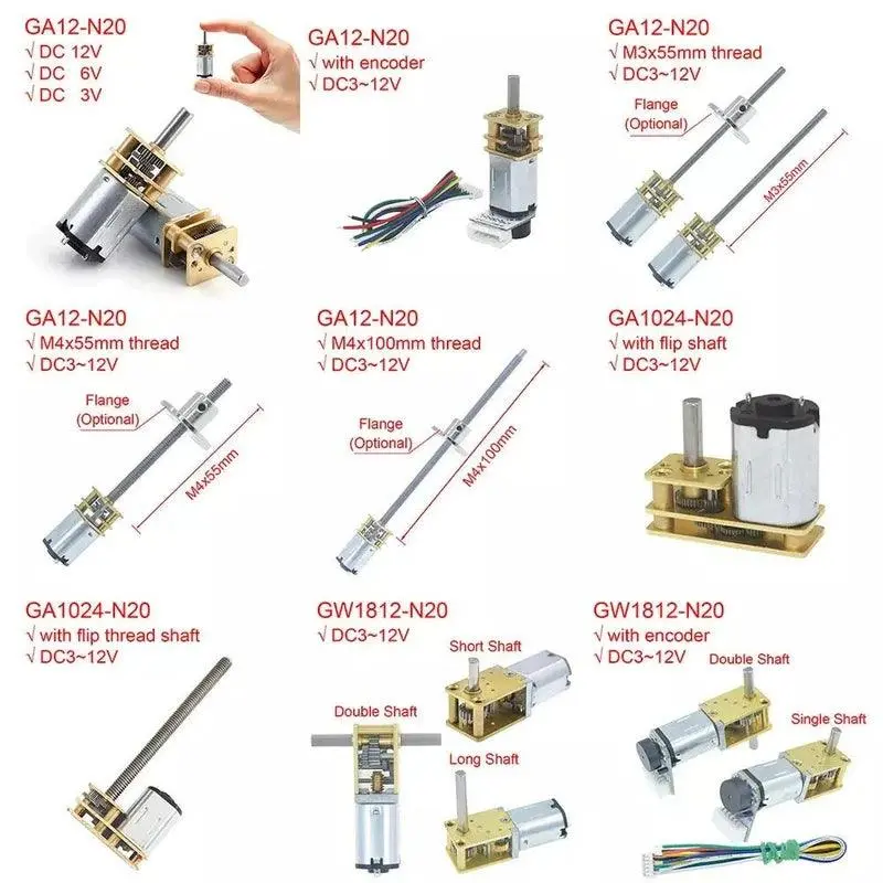 Ga12 N20 Dc 12V (Support 6V 3V) Mini Gear Dc Motor 30-4000 Rpm Bracket Encoder 6