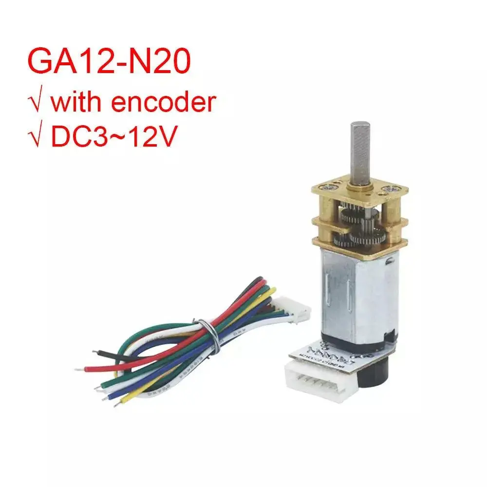 Ga12-N20-E Encoder Dc 12V(Compatible 6V 3V) Mini High Torque Low Speed Turbo Worm Gear Reducer Motor 30-4000Rpm Hall Sensor 7Ppr 1