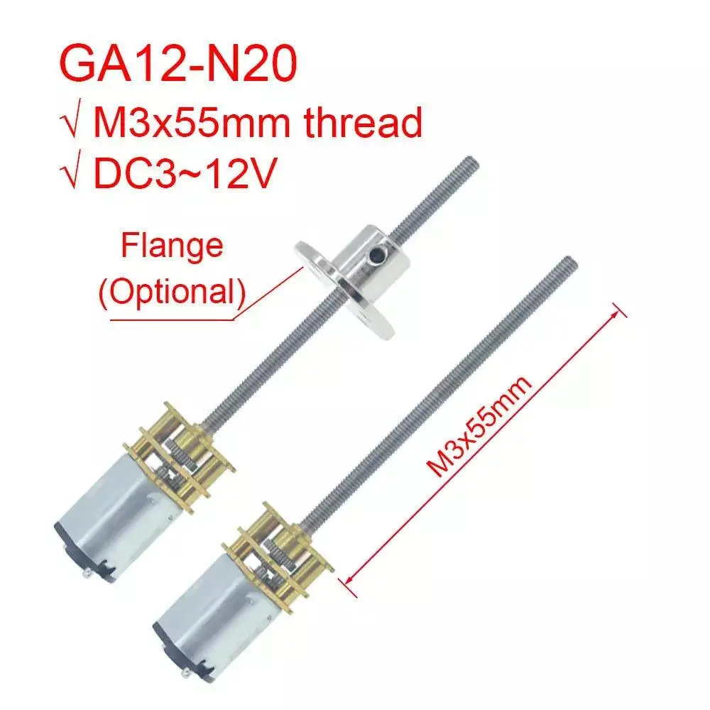 Ga12-N20 M3 * 55Mm Thread Dc 12V (Compatible 6V 3V) Micro All Metal Gear 30~4000Rpm Stainless Steel Long Shaft Motor With Flange 1