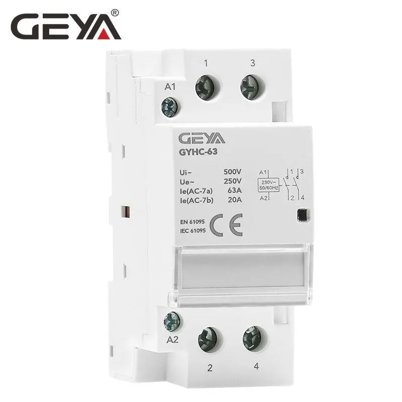Geya Din Rail Ac Contactor 2P 40A 63A 2No 2Nc 1No1nc House Use Or For Charging Pile Contactor Good Quality 1