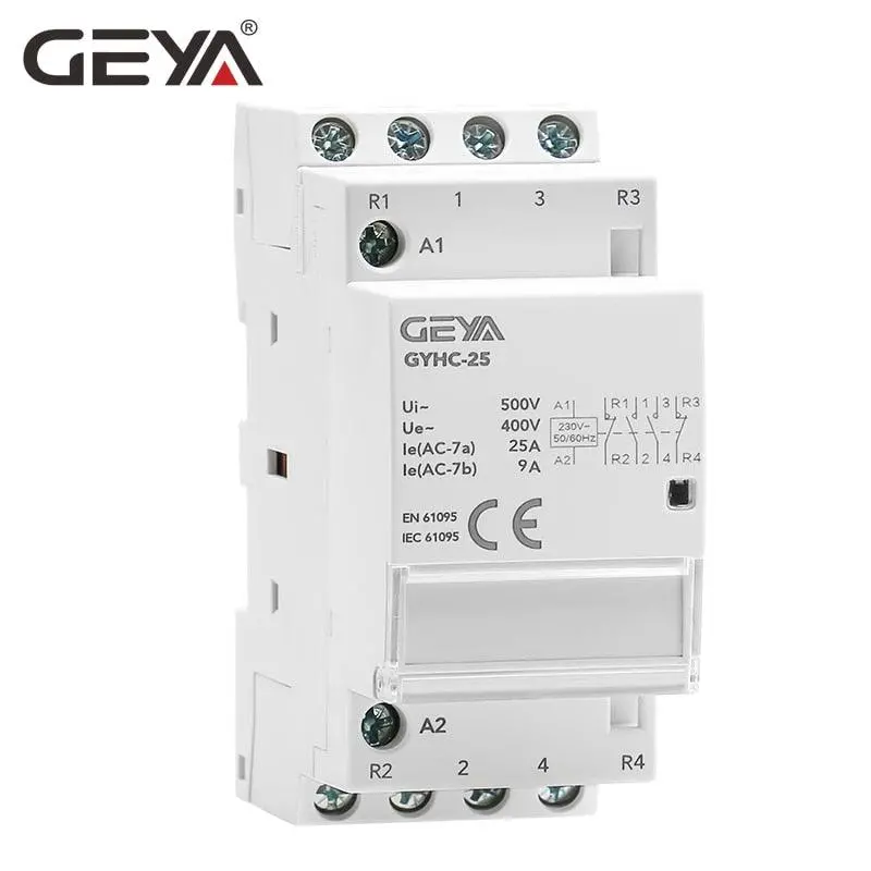 Geya Din Rail Automatic Modular Household Contactor Ac230v 4P 25A 4No 2No2nc 3No1nc 50/60Hz 3P 25A 3No 1