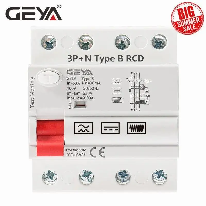 Geya- Din Rail B Type Earth Leakage Current Breaker| Rccb 2P/4P Optional 1
